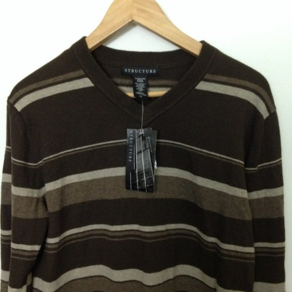 Structure Other - Structure Men Stripes S Cotton Blend Brown Sweater